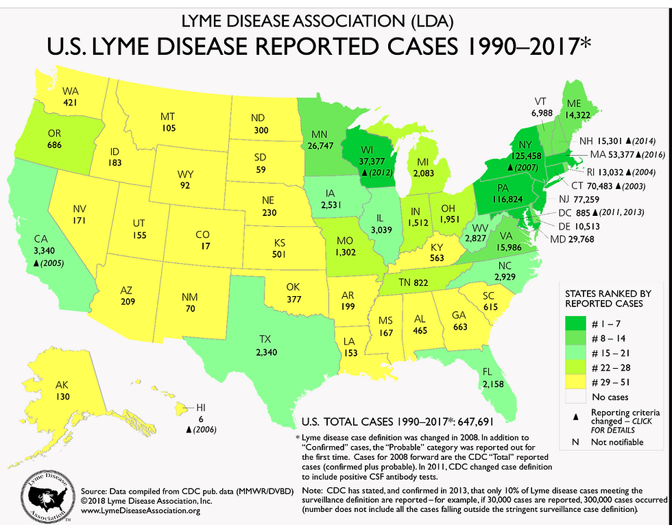U.S. Lyme Disease map by CDC