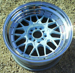 BMW Bbs rc split rim refurbished with a polished lip and baby blue centres by pureklas