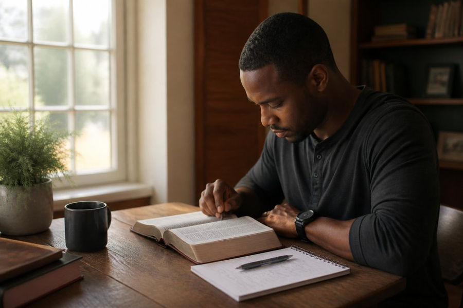 Professional illustration showing Adult, Bible for free online bible study course