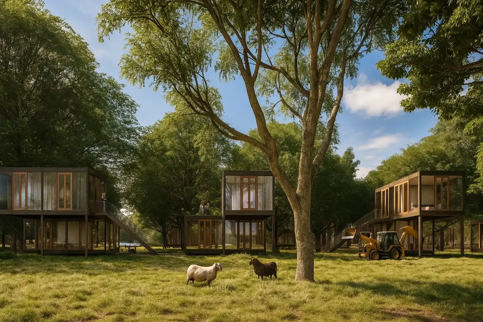 Luxus Campingplatz Waldzeit in Haltern am See von Huster Architekten, moderne Lodge eingebettet in Waldlandschaft
