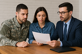 Military family reviewing immigration paperwork with attorney for Military Parole in Place eligibility and legal issues