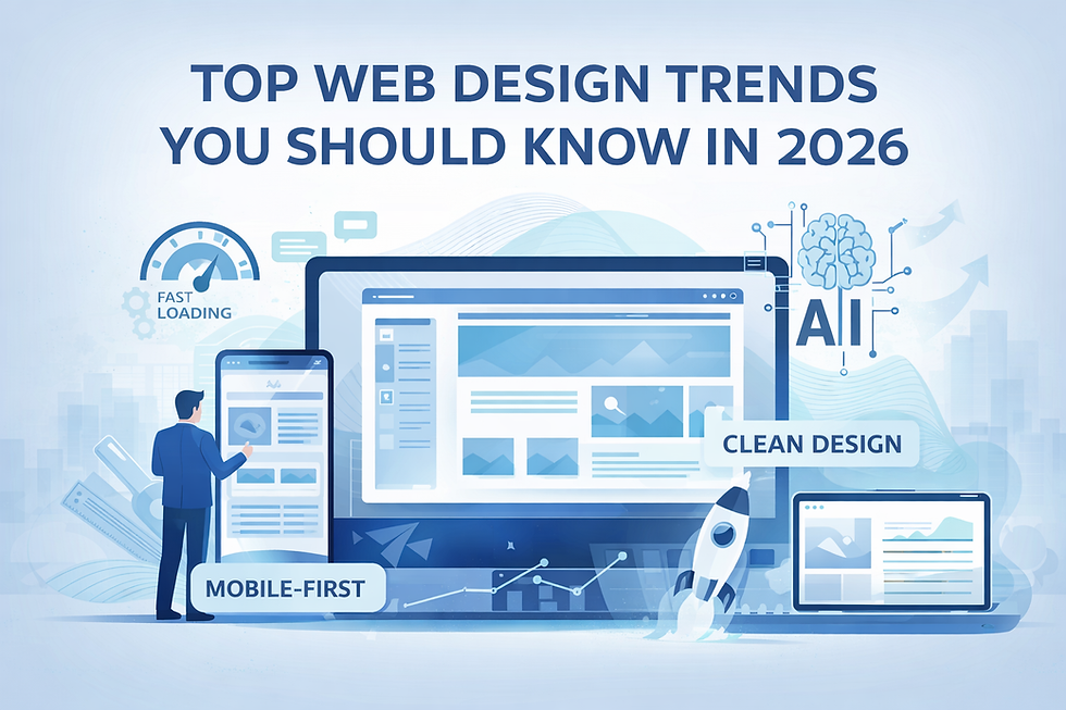 modern web design trends 2026 showing UI UX layout, mobile responsive design, and fast website performance elements