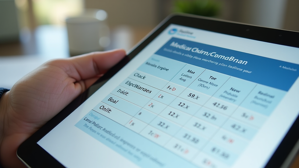 Close-up view of a tablet showing a Medicare plan comparison chart