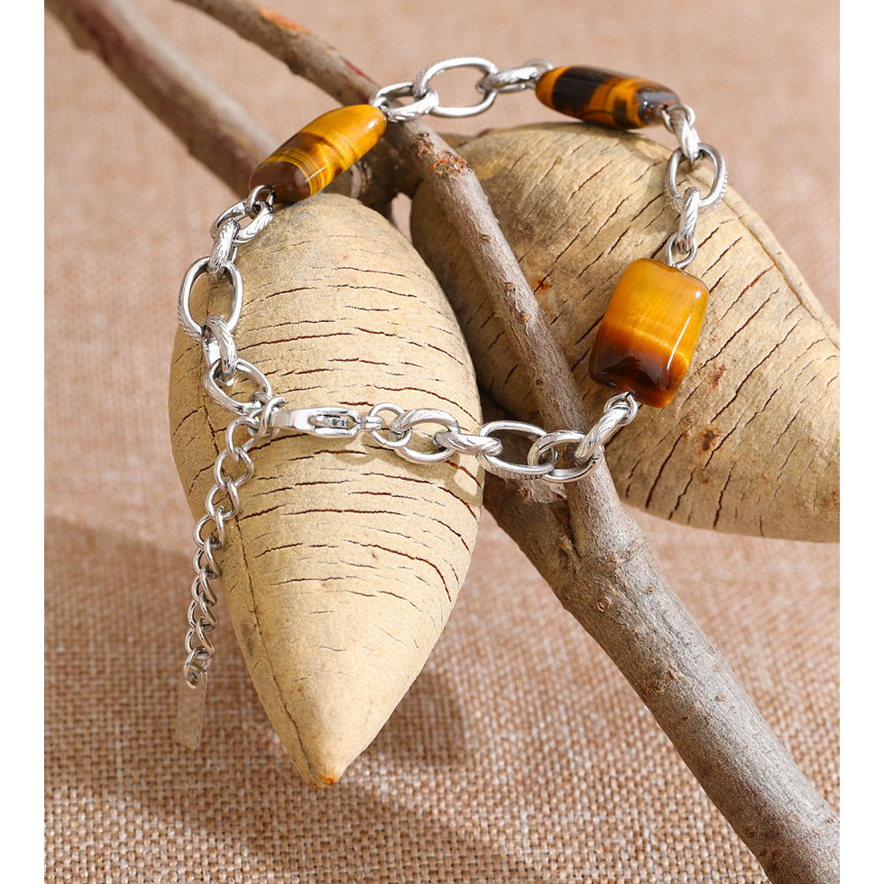 Thumbnail: Elegant Stainless Steel Natural Tiger Eye Gemstone Bracelet Bangle