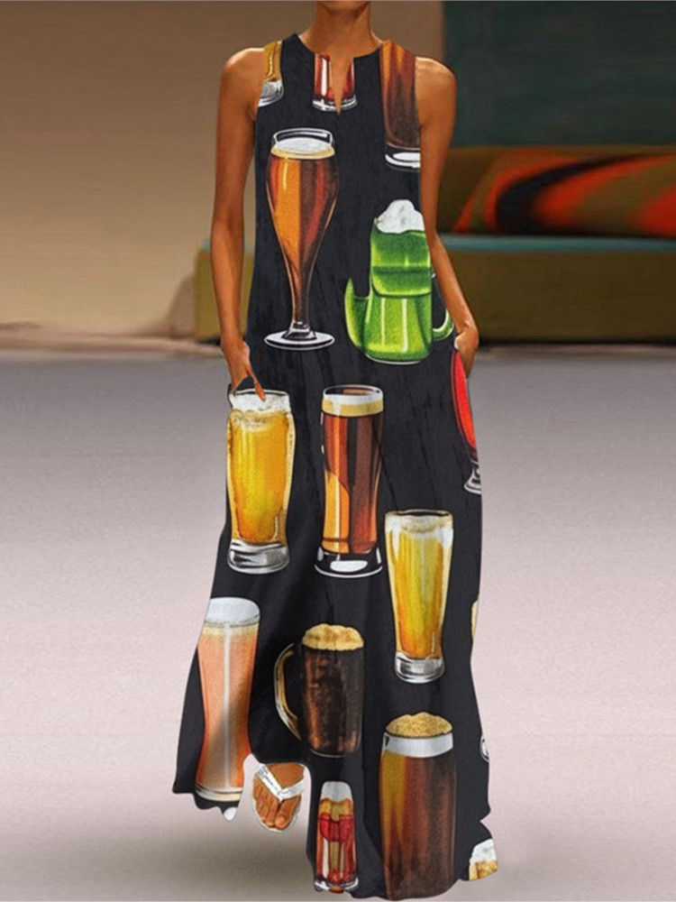 Thumbnail: Abstract Floral Maxi Dress – Artistic Sleeveless Boho Gown with Pockets