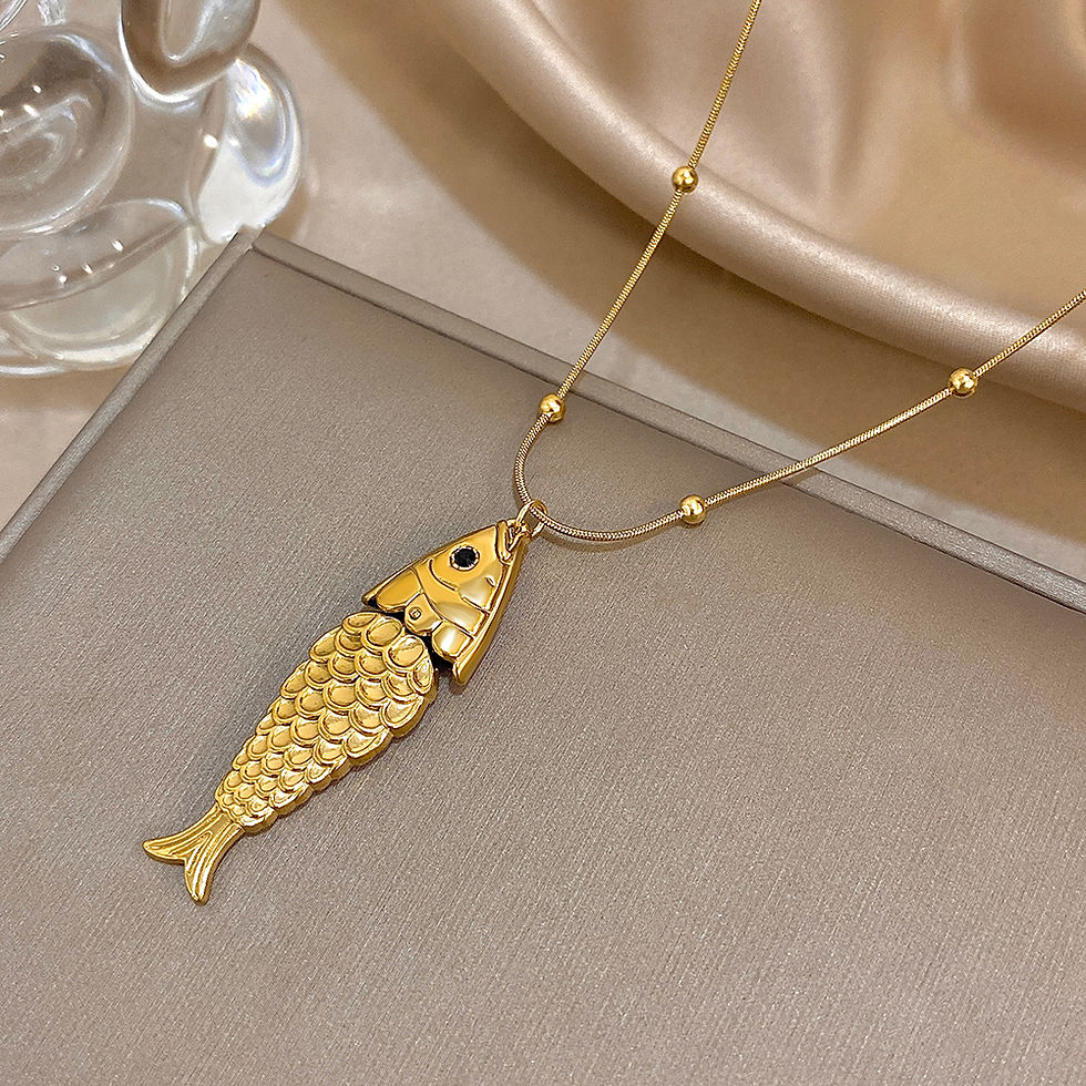 Thumbnail: Movable Ocean Fish Pendant Necklace | Waterproof Stainless Steel Gold Charm