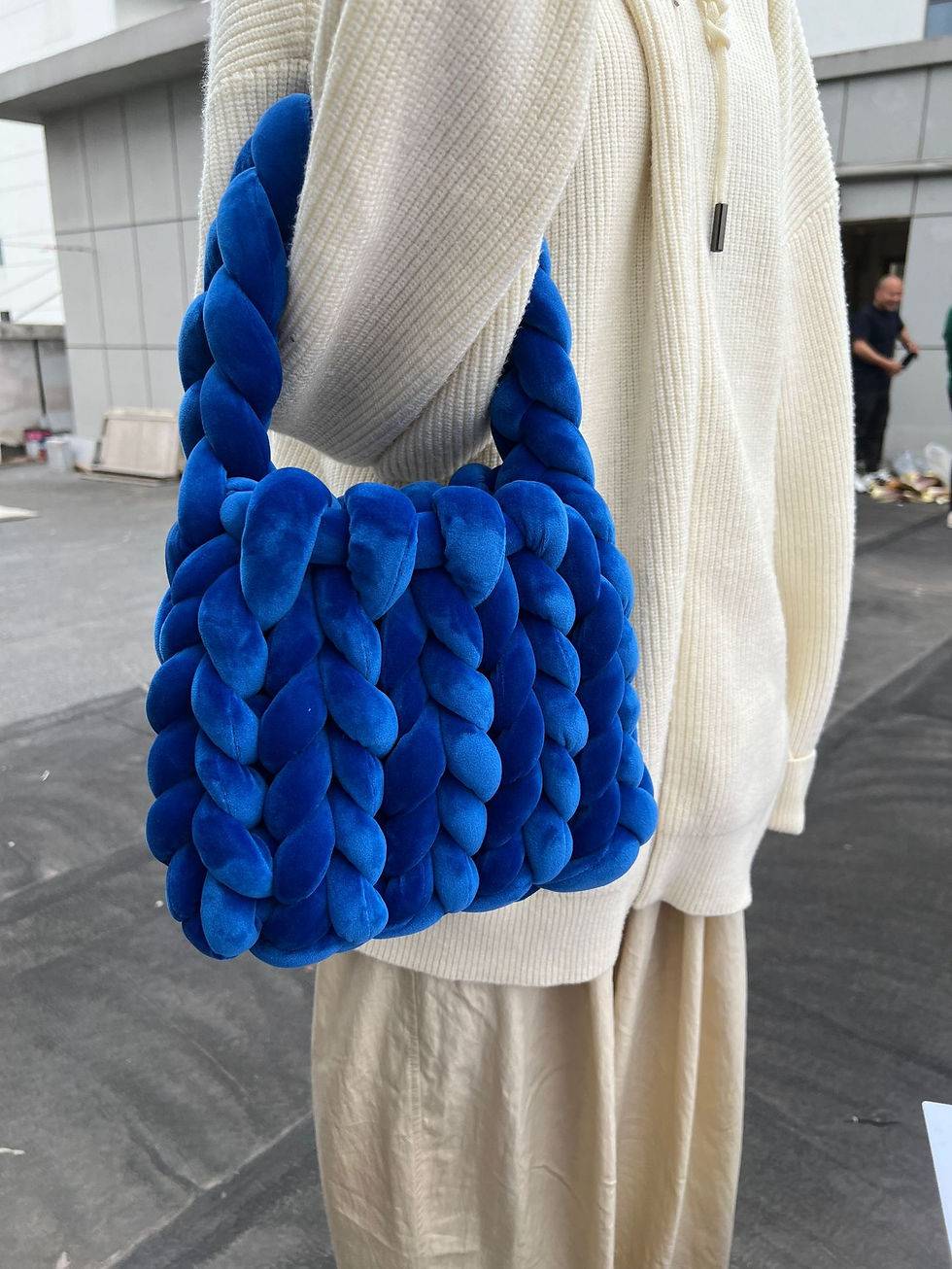 Thumbnail: Hand-Woven Velvet Chunky Yarn Tote Bag | Soft Crystal Velvet Knot Shoulder Bag