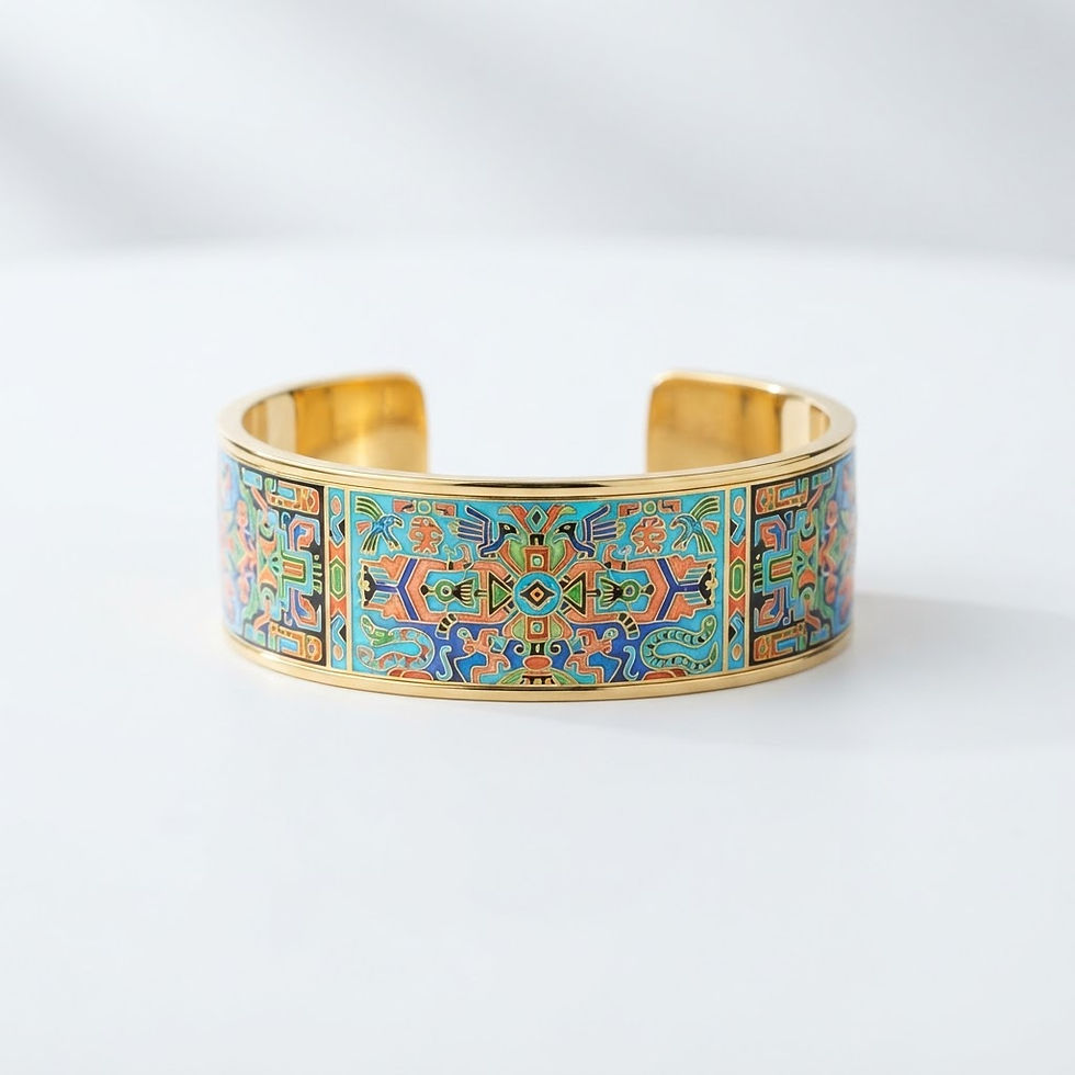 Thumbnail: Colorful Enamel Totem Pattern Cuff Bangle Exquisite