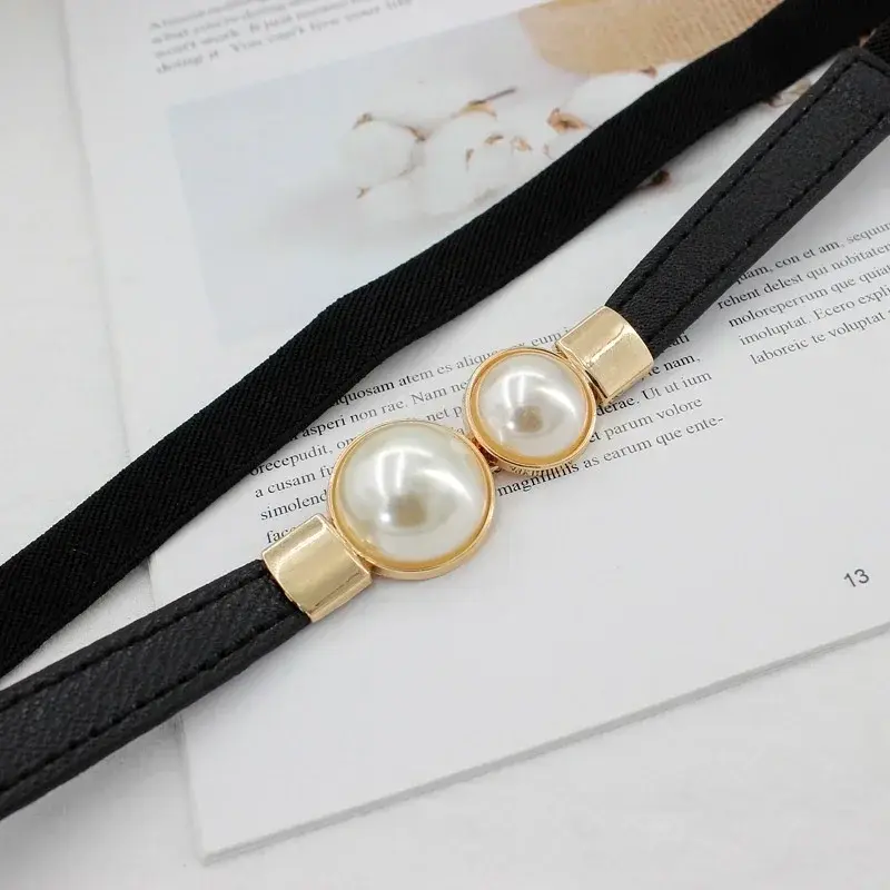 Thumbnail: Chic & Timeless: Pearl-Buckle Slim Leather Belts