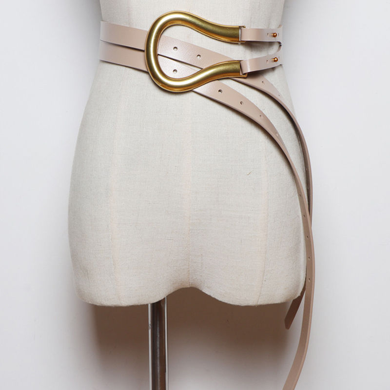 Thumbnail: Modern Edge: Chic Double-Strap Wide Buckle Leather Belts