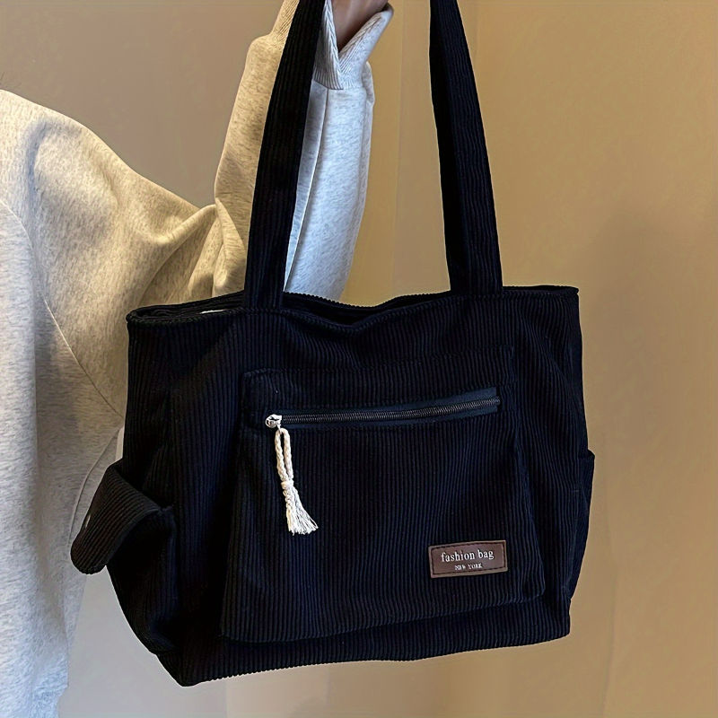 Thumbnail: Corduroy Multi-Pocket Tote Bag