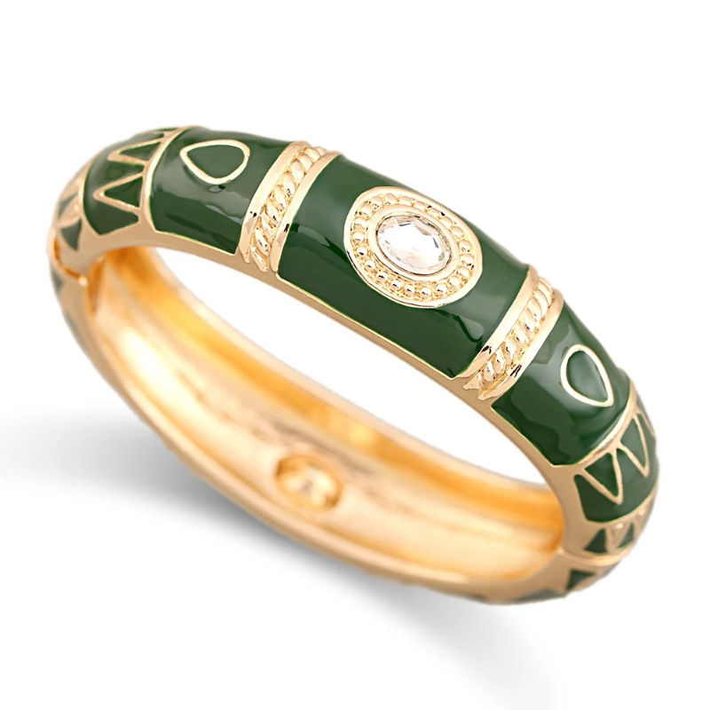 Thumbnail: Colorful Enamel Totem Pattern Cuff Bangle Exquisite