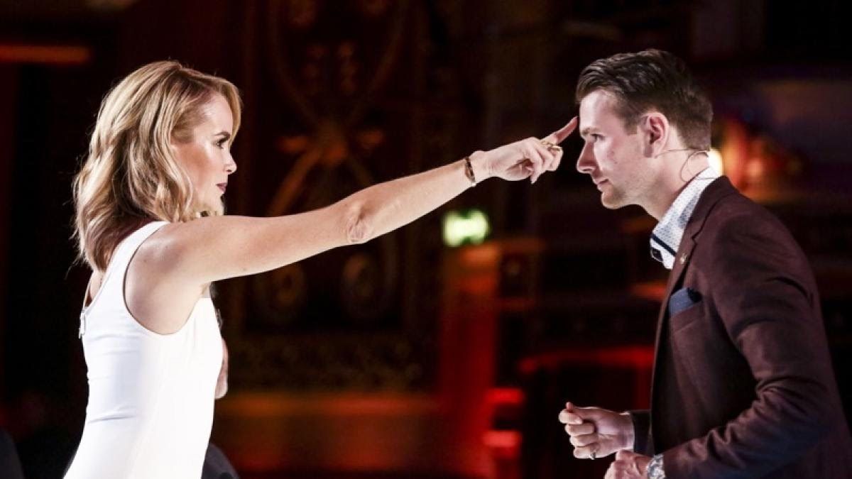 Richard Jones performing with Amanda Holden on Britain's Got Talent