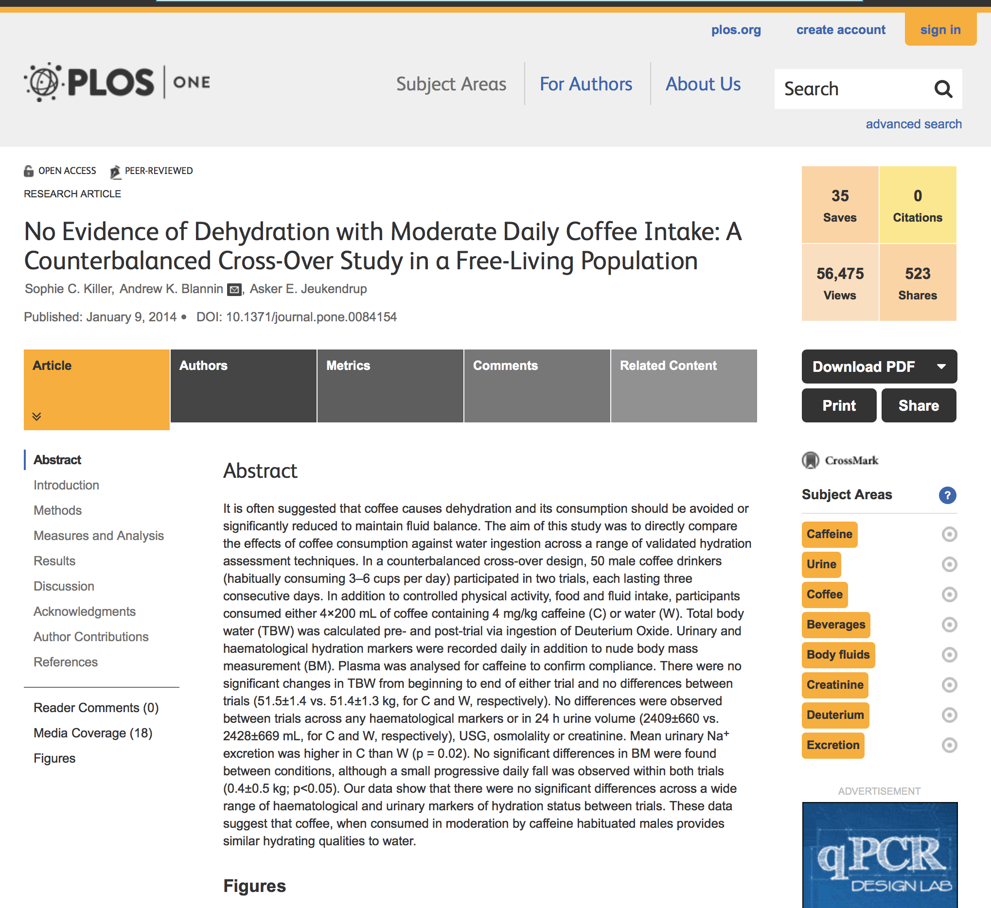 Coffee & dehydration PlosONE