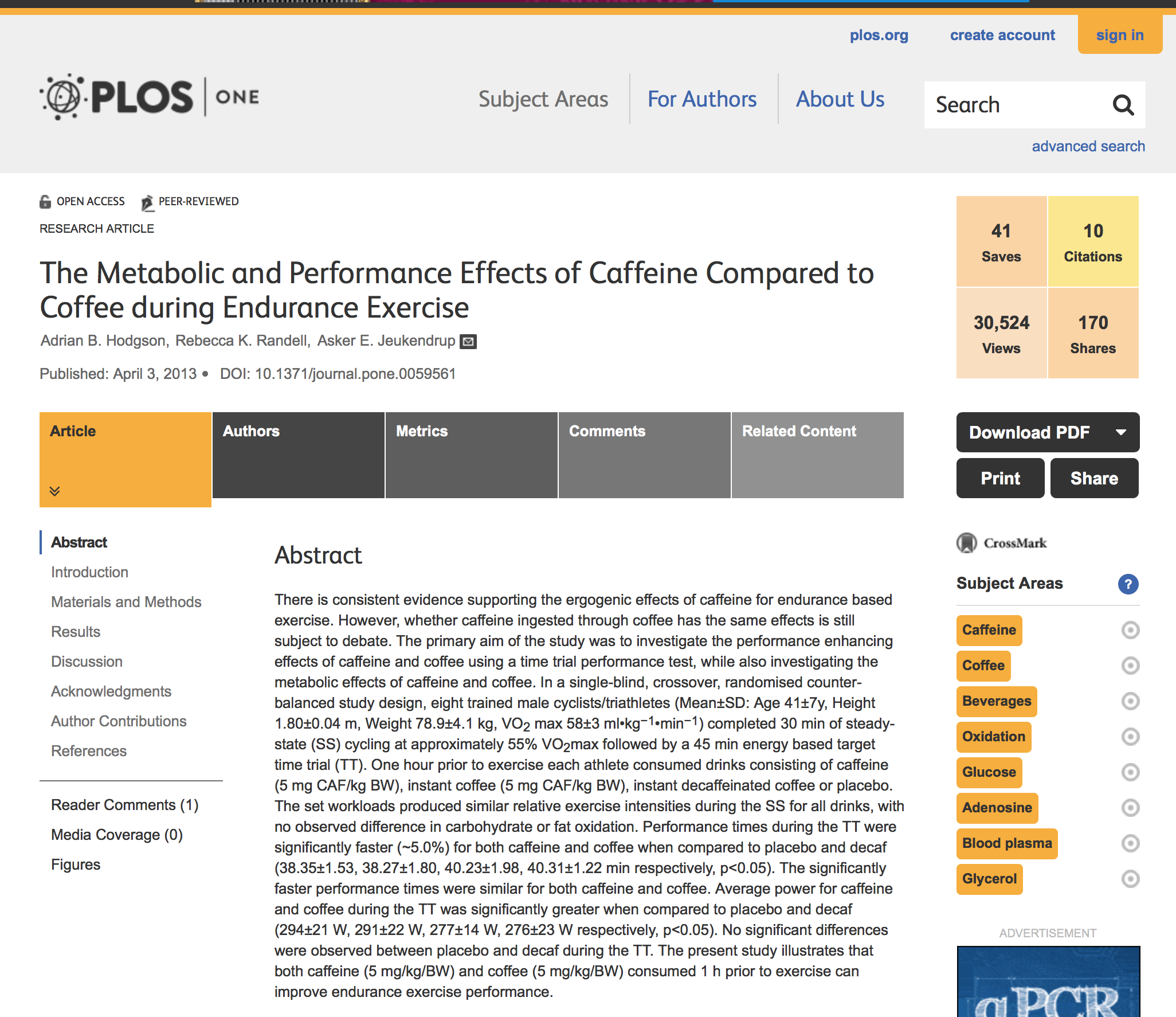 Caffeine vs coffee PlosONE