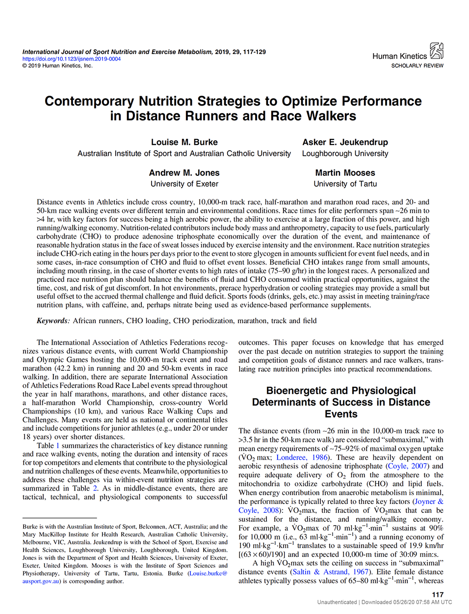 Contemporary nutrition strategies for runners and race walkers
