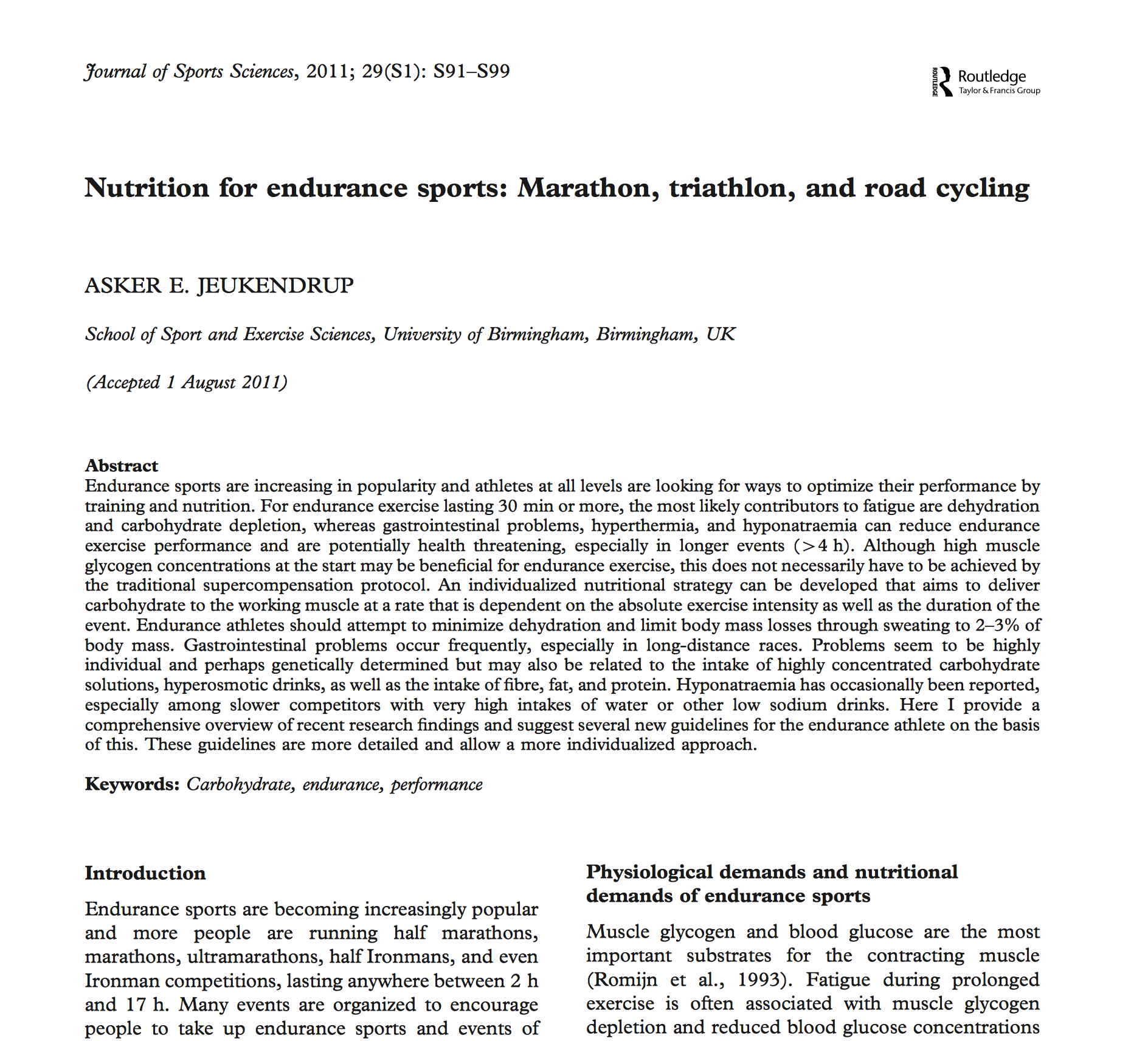 Nutrition for endurance sports