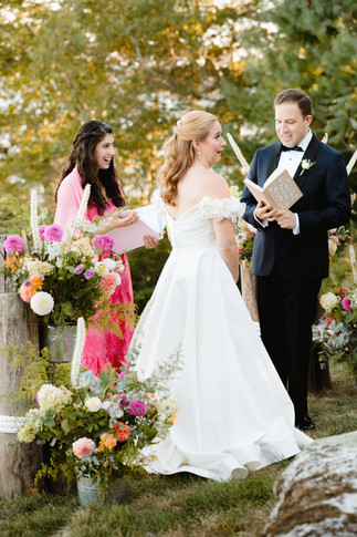 wedding ceremony photo on the oceanfront lawn at grey havens inn in georgetown, maine