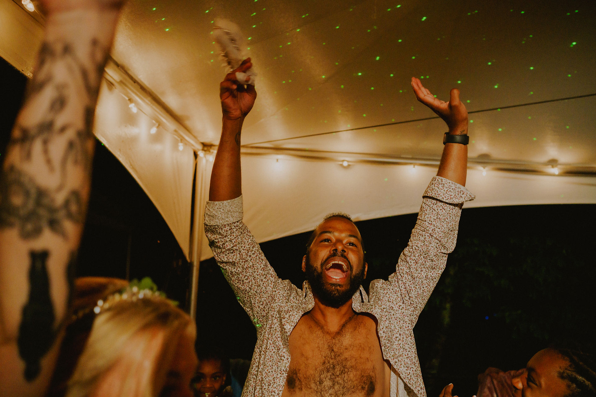 candid wedding photography during party at reception in New Hampshire