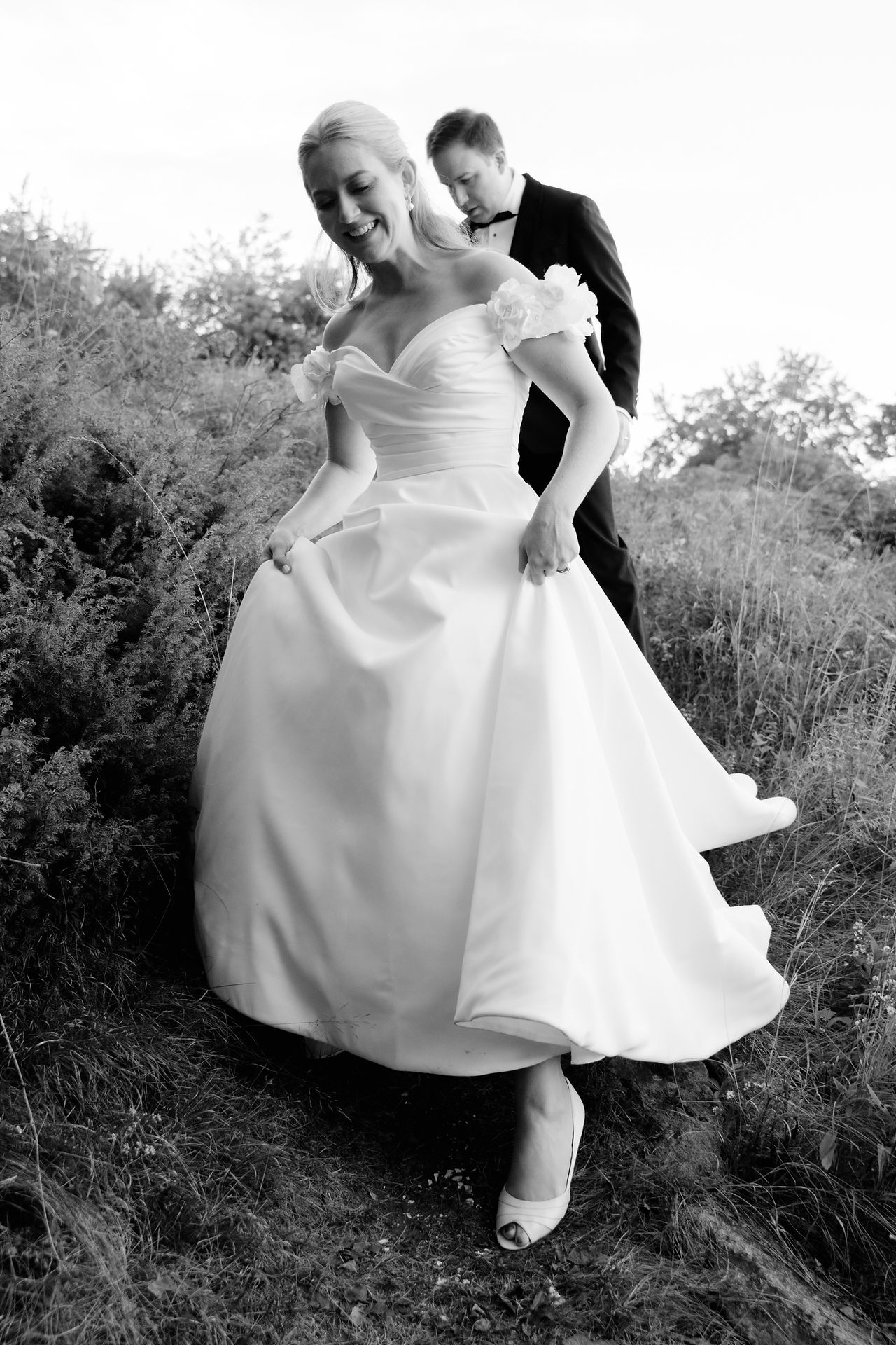 photojournalistic wedding portrait of the bride and groom at grey havens inn in georgetown, maine
