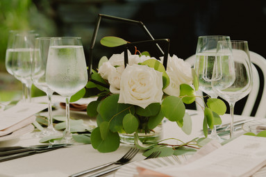 A table setting for a wedding in Sebago, Maine