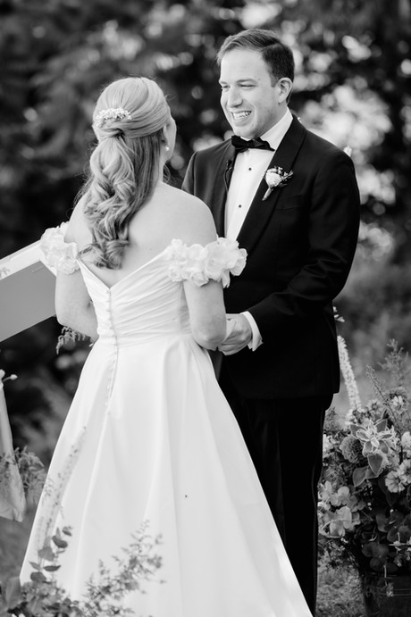 wedding ceremony photo on the oceanfront lawn at grey havens inn in georgetown, maine