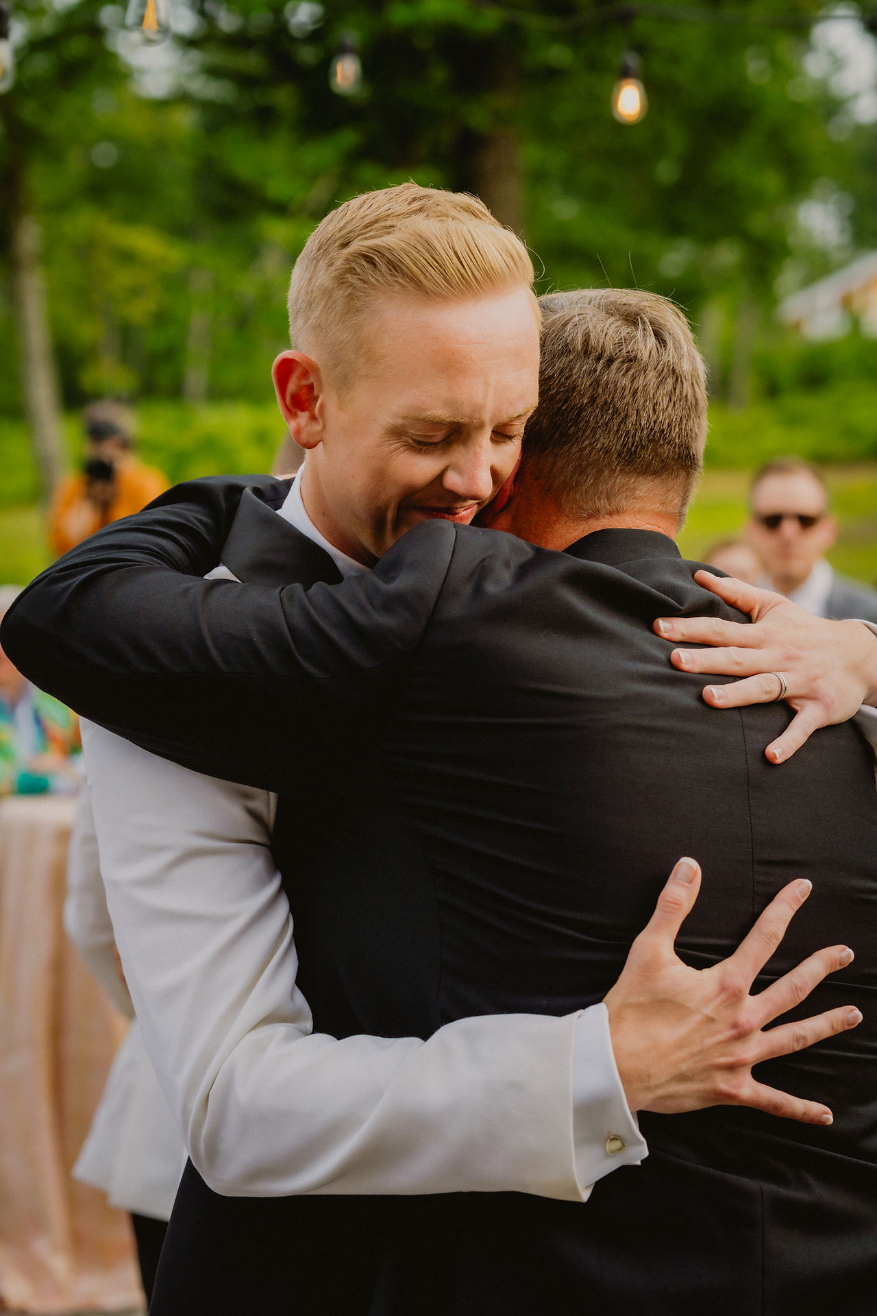 groom dancing with his father at wedding reception at Autumn Lane Estate in Maine
