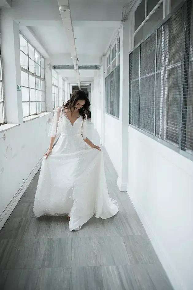 Shikoba at 1840 Bridal Isle of Wight, wedding dresses, gowns, separates - Amara dress & Chloe overlay.