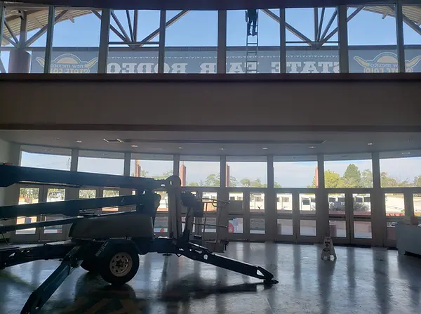 Large commercial windows being cleaned by Rocky Mountain Window Cleaners in Albuquerque, NM
