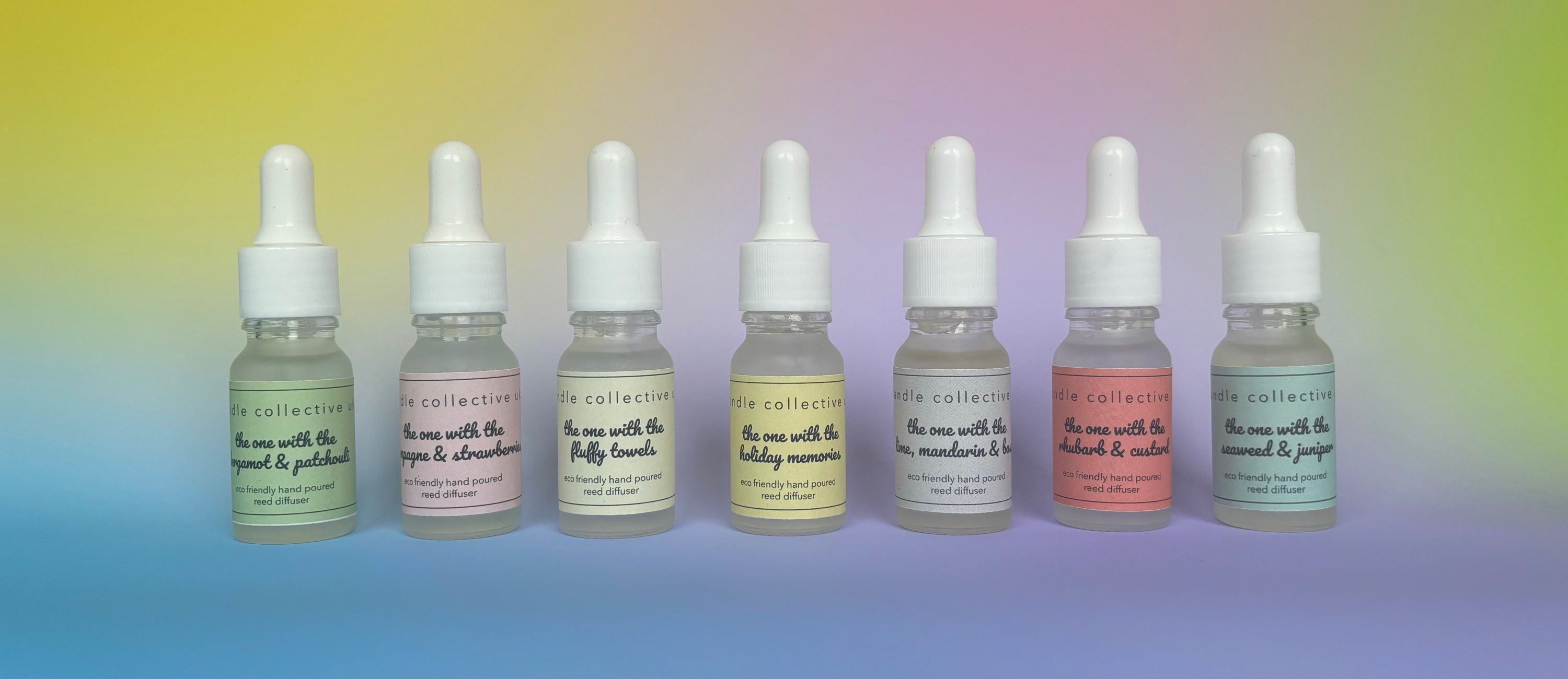 bottles of car diffuser dual refill on a colourful backdrop