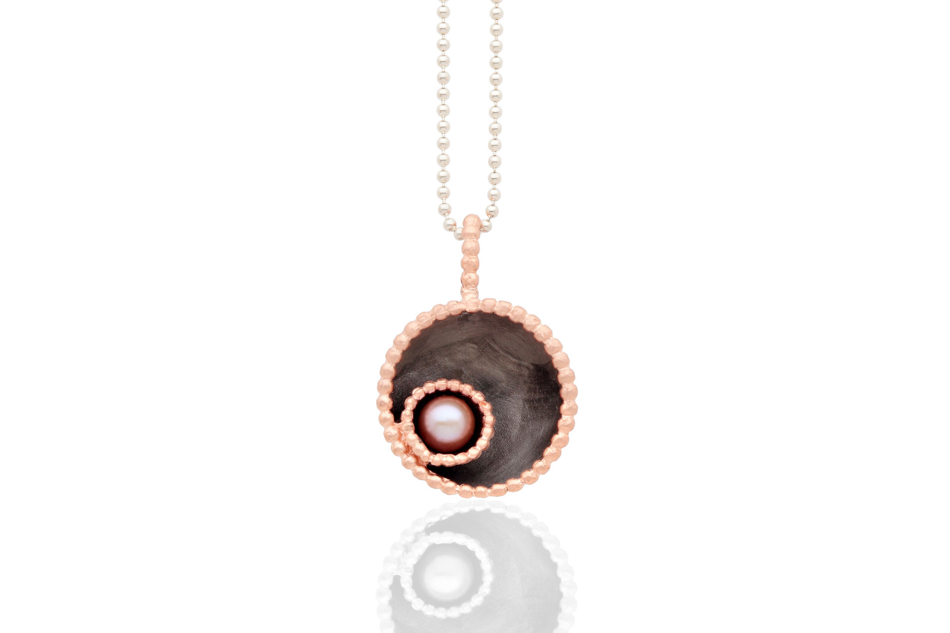 Byzantine dome rhodium pendant with pink pearl. Bymlsrgp.