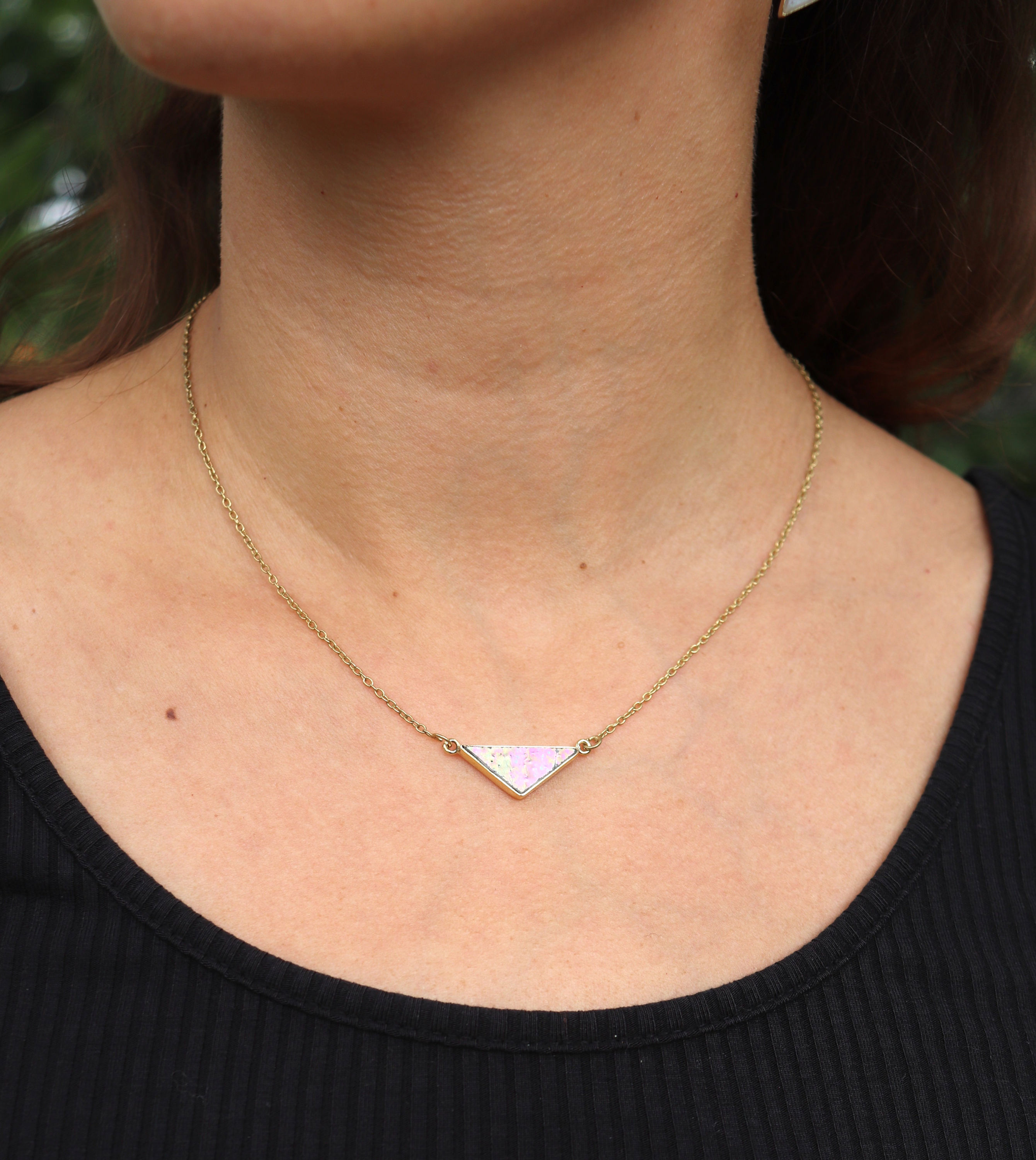 Tiffany Glass Tombac Brass Necklace - Triangle White