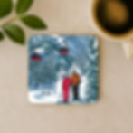 Thumbnail: Whistler coaster with skiers, snow-covered trees, and red gondolas on a mountain slop