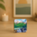 Thumbnail: Cork coaster of Jasper Athabasca Falls with elk, eagle, and mountain scenery