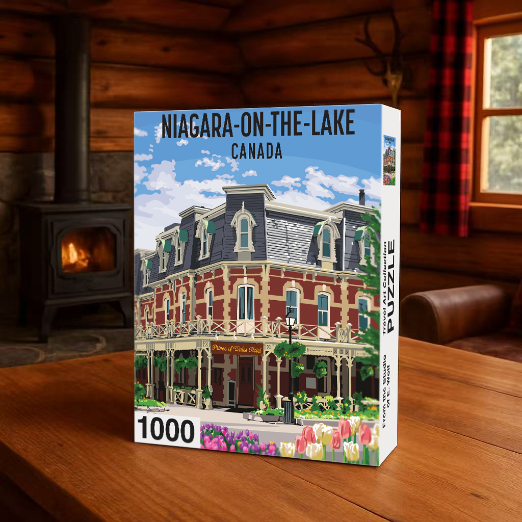 Niagara-on-the-Lake Canada 1000-piece puzzle featuring historic hotel architecture, floral gardens, and heritage streetscape