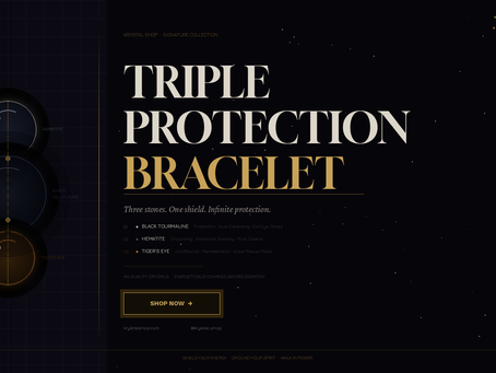 Triple Protection Bracelet by Kryistal Shop — Black Tourmaline, Hematite and Tiger's Eye crystal bracelet for protection, grounding and manifestation — AA quality spiritual jewelry India