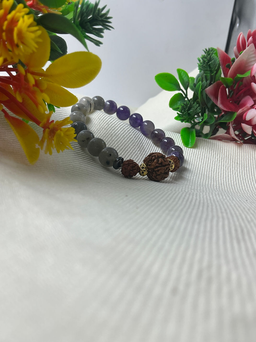 Thumbnail: Scorpio crystal Rudraksha bracelet for protection and manifestation energy