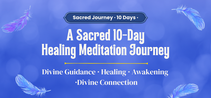 10 Days Healing Meditation program with spiritual golden theme, angels, and divine energy, focused on healing trauma, soul growth, and inner transformation