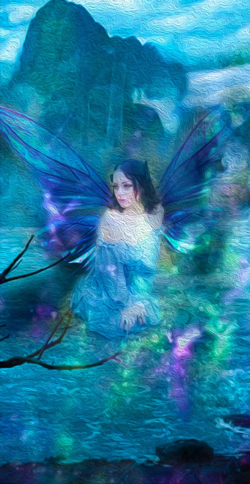 Fairy sitting at a lake.