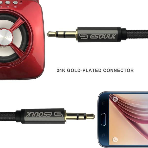 Thumbnail: Esoulk 3M [10ft] Nylon Fabric Tangle-Free Male To Male 3.5mm Auxiliary Cable Bla