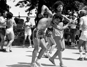 Couples dancing at Orchard Beach: Photo by Ricky Flores/ Courtesy of Bronx County Historical Society