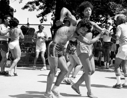 Couples dancing at Orchard Beach: Photo by Ricky Flores/ Courtesy of Bronx County Historical Society
