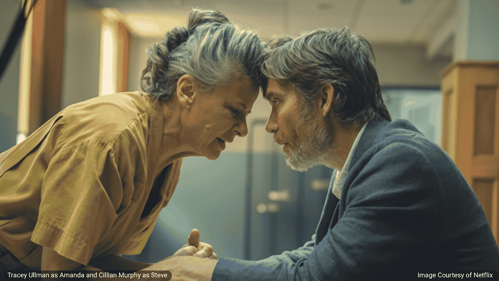 Tracey Ullman as Amanda and Cillian Murphy as Steve in the Netflix film Steve (2025): Courtesy of Netflix