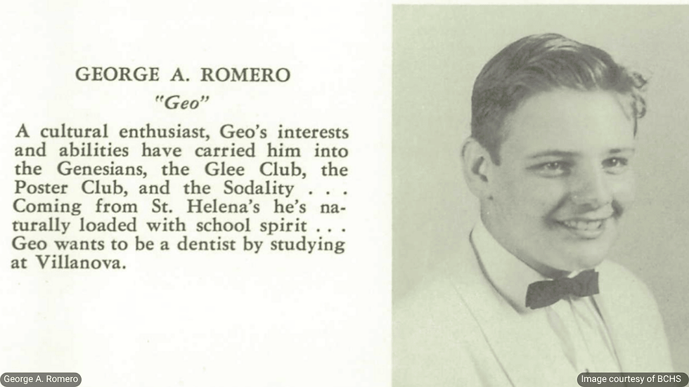 George A. Romero in the St. Helena’s High School for Boys yearbook, 1956. This school merged with the girls school as Monsignor Scanlon High School in 1976. Collections of The Bronx County Historical Society.