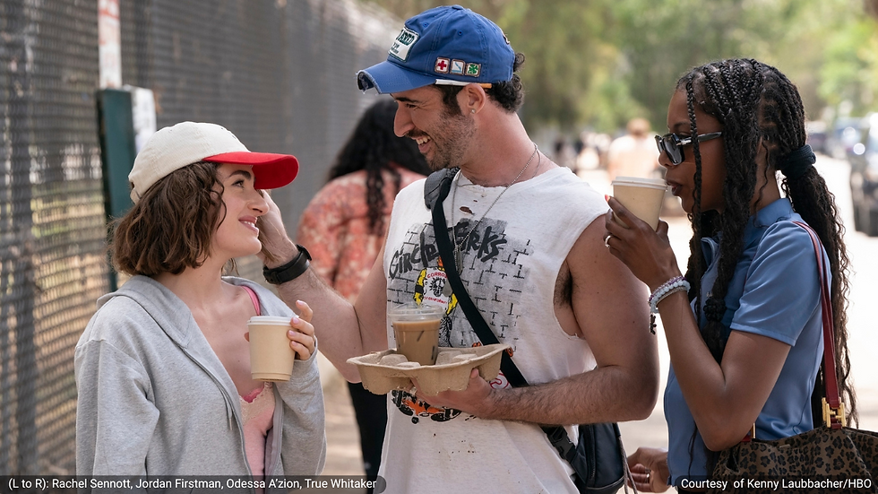 Image (L to R) of Rachel Sennott as Maia, Jordan Firstman as Charlie, True Whitaker as Alani
