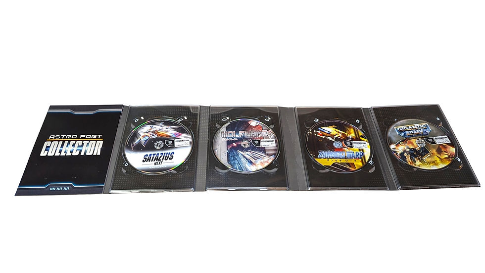 Thumbnail: 4 holders with the 4 disks of the 4 games and carboard with logo on black background.jpg