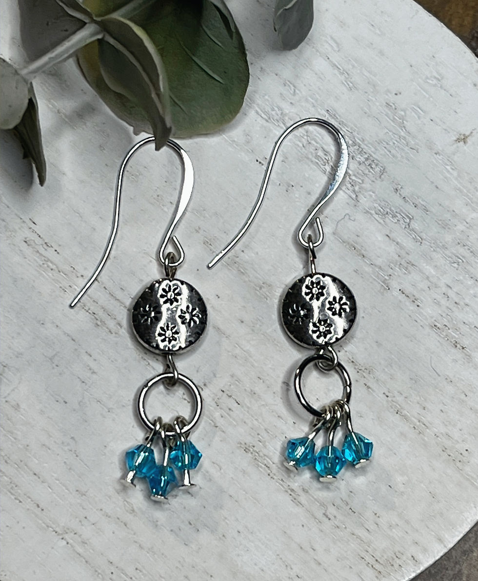 Thumbnail: Silver Blossom & Aqua Crystal Earrings