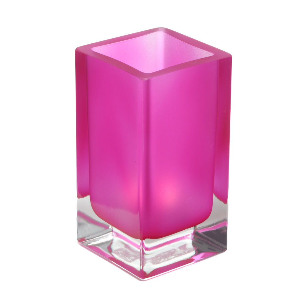 Photophore cube givré fuchsia