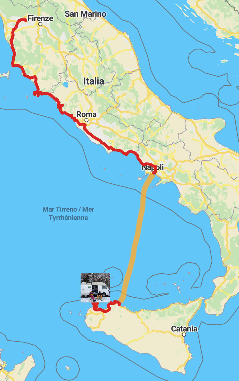 Reiseroute durch Italien mit Fähre nach Sizilien