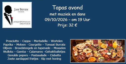 Tapas 09/10/2026 om 19u